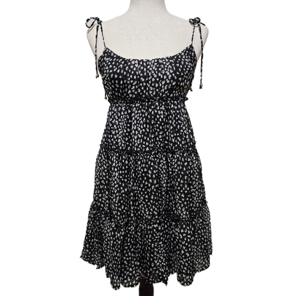Shop Neighbor Dresses & Skirts - Black And White Leopard Print Tiered Dress Sleeveless Metallic Threading Medium